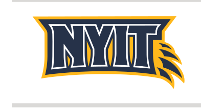 NYIT wordmark with claw, blue and gold variant, cell 16
