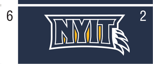 NYIT wordmark with claw, white on navy variant, cell 24