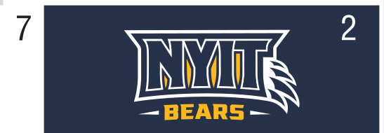 NYIT BEARS wordmark with claw, white on navy variant, cell 25