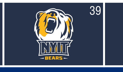 bear head and NYIT BEARS combination mark, white on navy variant, cell 39