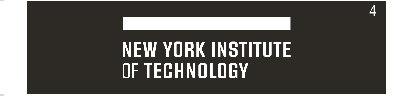 New York Institute of Technology wordmark, white text, white bar, blue background variant, cell 46