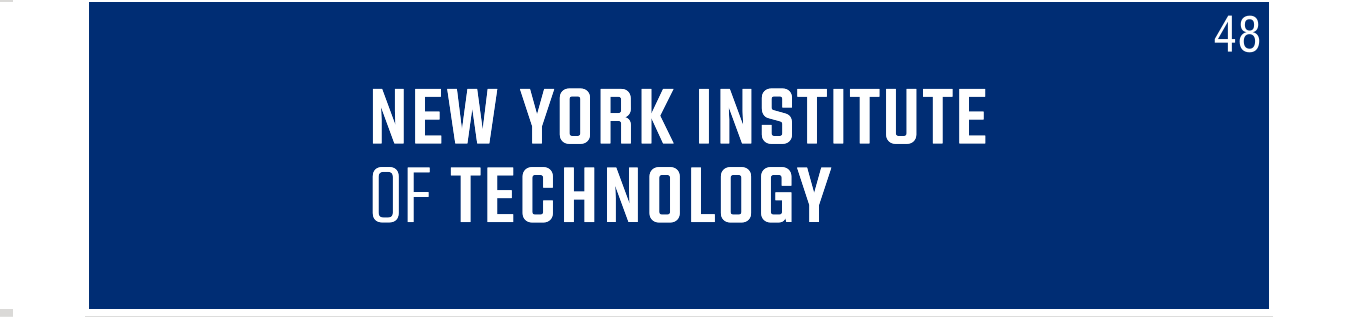 New York Institute of Technology wordmark, white text, blue background variant, cell 48