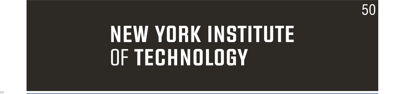 New York Institute of Technology wordmark, white text, blue background variant, cell 50