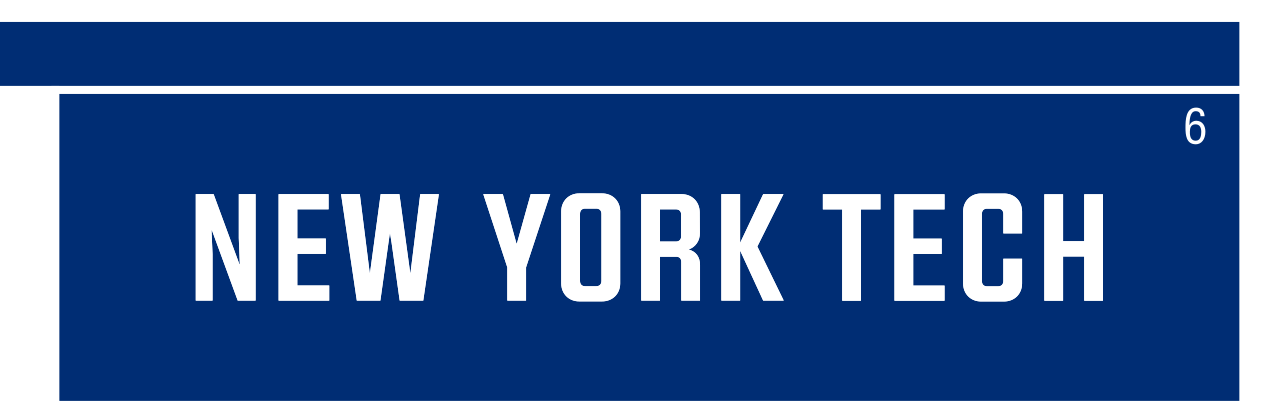 New York Tech wordmark, white text, blue background variant, cell 60