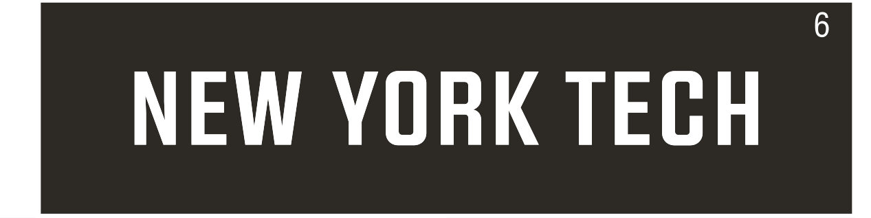 New York Tech wordmark, white text, grey background variant, cell 62