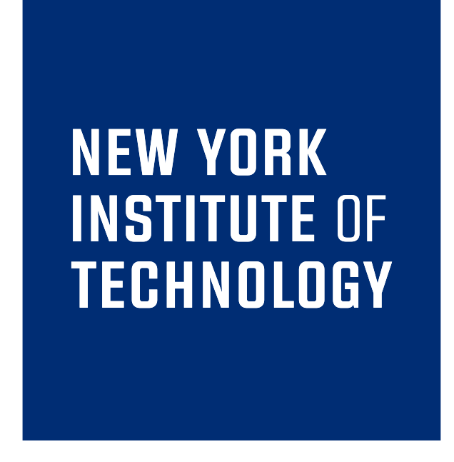 New York Institute of Technology stacked wordmark, white text, blue background variant, cell 72