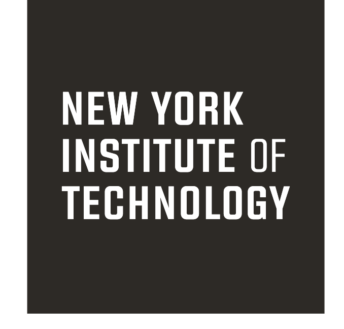 New York Institute of Technology stacked wordmark, white text, grey background variant, cell 74