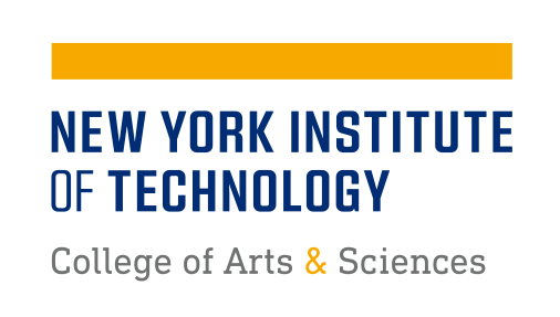 NYIT logo, College of Arts & Sciences, yellow and blue on white variant, cell 75