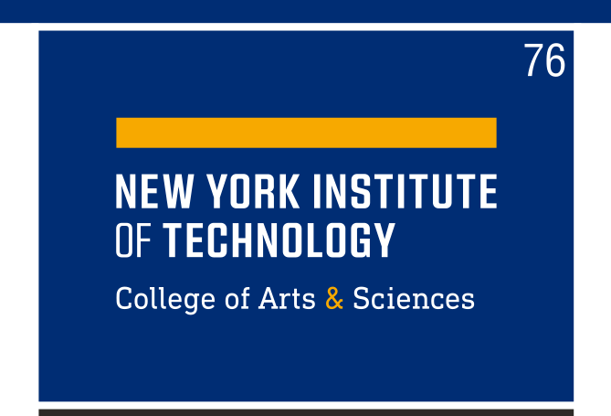 NYIT logo, College of Arts & Sciences, yellow and white on blue variant, cell 76