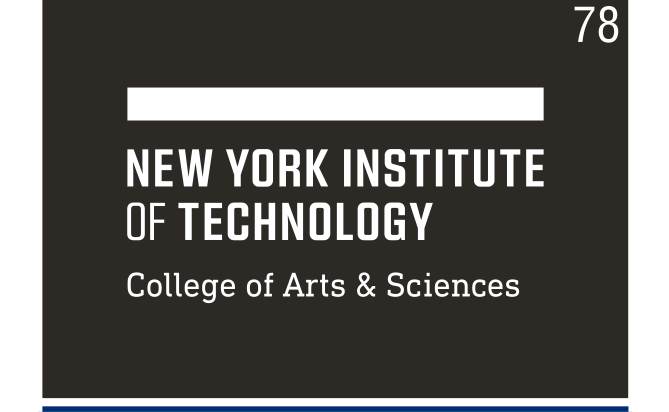 NYIT logo, College of Arts & Sciences, white on black variant, cell 78