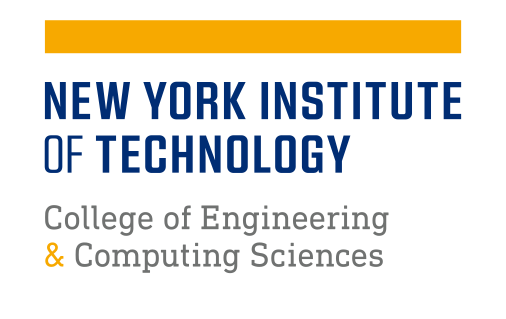 NYIT logo, College of Engineering & Computing Sciences, yellow and blue on white variant, cell 79