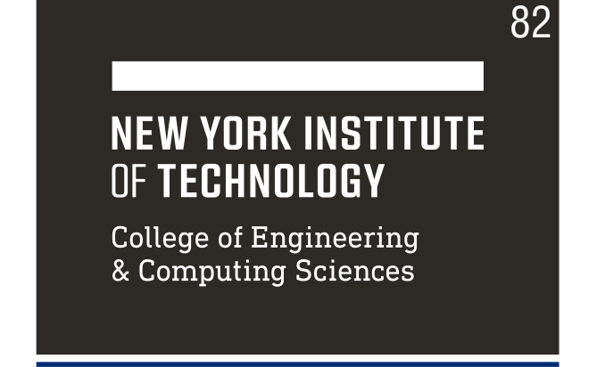 NYIT logo, College of Engineering & Computing Sciences, white on black variant, cell 82