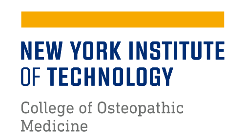 NYIT logo, College of Osteopathic Medicine, yellow and blue on white variant, cell 83