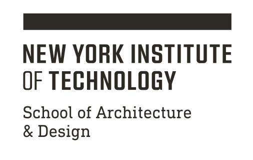 NYIT logo, School of Architecture & Design, black on white variant, cell 89