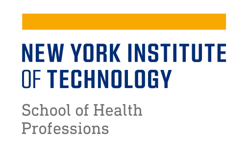NYIT logo, School of Health Professions, yellow and blue on white variant, cell 91