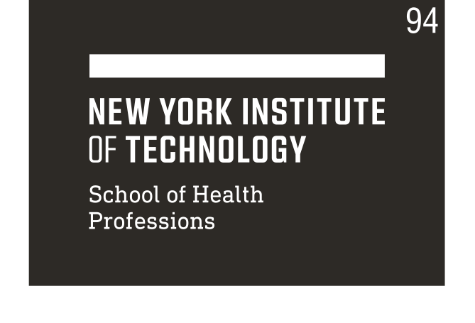 NYIT logo, School of Health Professions, white on black variant, cell 94