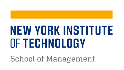 NYIT logo, School of Management, yellow and blue on white variant, cell 95