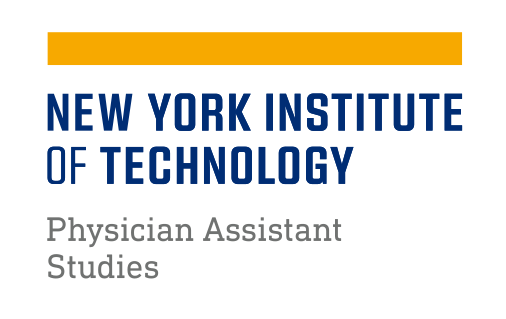 NYIT logo, Physician Assistant Studies, yellow and blue on white variant, cell 99