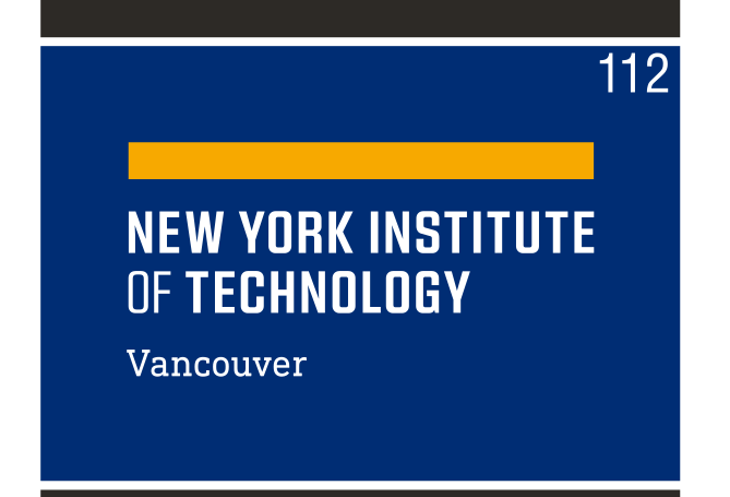 NYIT logo, Vancouver, yellow and white on blue variant, cell 112
