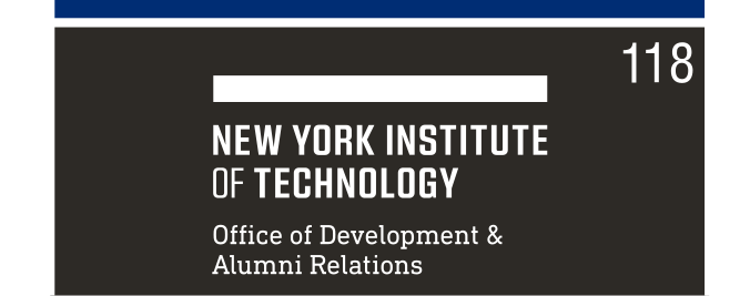 NYIT wordmark with department, white on black variant, cell 118