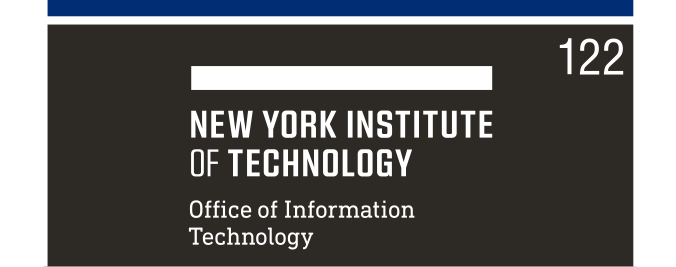 NYIT wordmark with department, white on black variant, cell 122