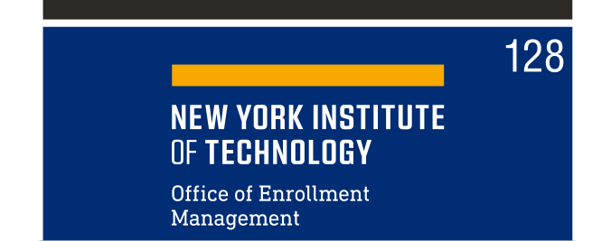 NYIT wordmark with department, color on navy variant, cell 128