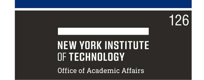NYIT wordmark with department, white on black variant, cell 126