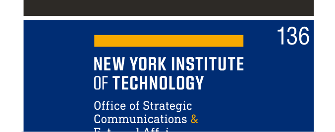 NYIT wordmark with department, color on navy variant, cell 136
