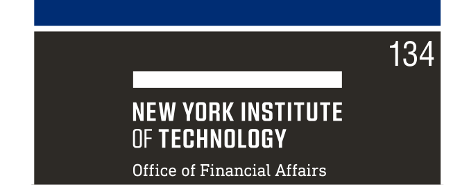 NYIT wordmark with department, white on black variant, cell 134