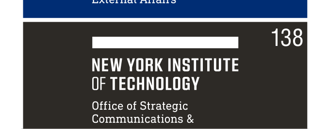 NYIT wordmark with department, white on black variant, cell 138