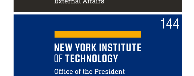 NYIT wordmark with department, color on navy variant, cell 144