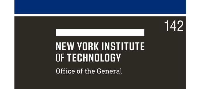 NYIT wordmark with department, white on black variant, cell 142