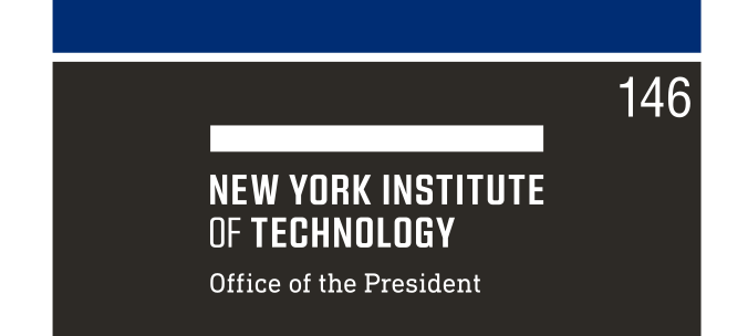 NYIT wordmark with department, white on black variant, cell 146