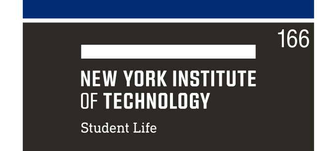 NYIT wordmark with department, white on black variant, cell 166