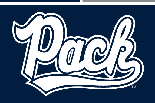Pack wordmark, white with silver outline on blue variant, cell 9