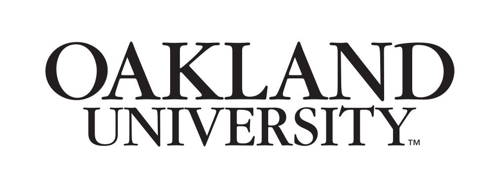 Oakland University wordmark, black, stacked variant, cell 2
