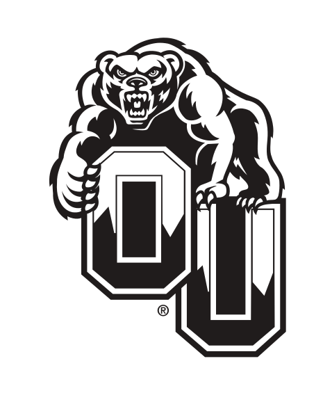 Grizz mascot with OU lettermark, black and white variant, cell 20