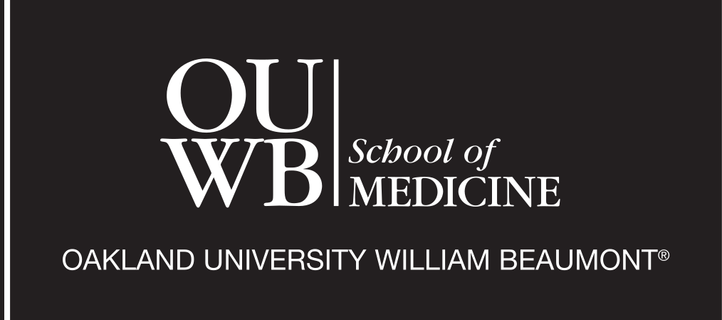 OUWB School of Medicine, white on black with tagline variant, cell 36