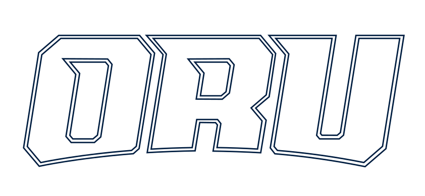 ORU wordmark, white with navy outline variant, cell 17