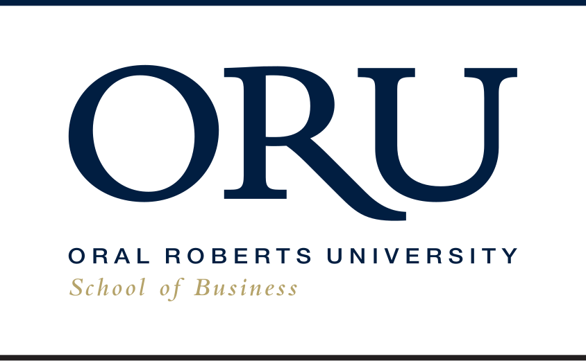 ORU School of Business logo, blue and gold variant, cell 66