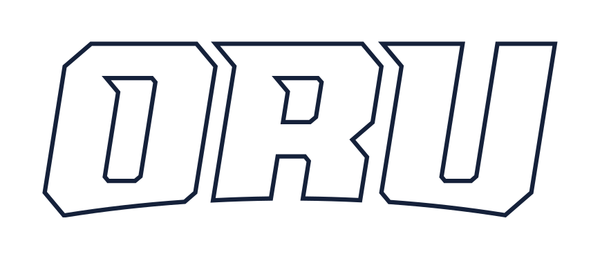 ORU wordmark, white with navy outline variant, cell 14