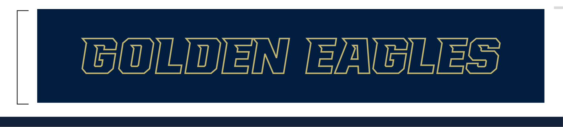 Golden Eagles wordmark, gold with navy outline, on navy variant, cell 25