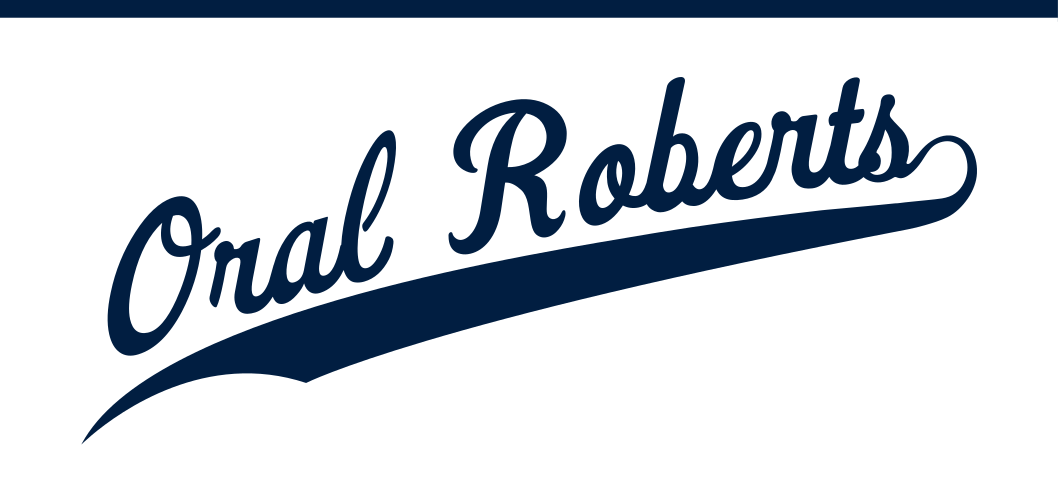 Oral Roberts script underlined, navy variant, cell 44