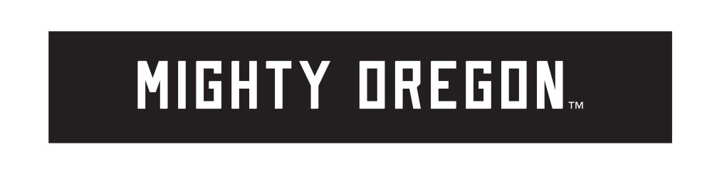 MIGHTY OREGON wordmark, white knockout variant