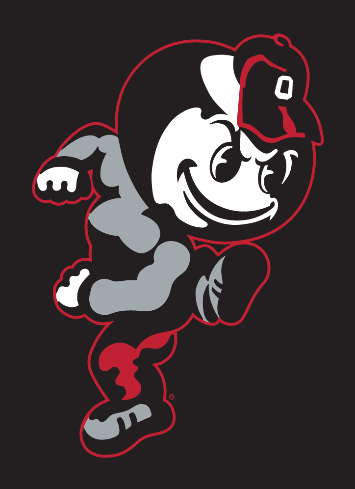 Brutus Buckeye mascot, full color on black background variant