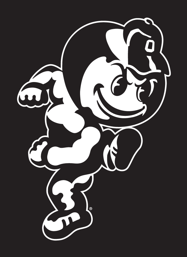 Brutus Buckeye mascot, one color white on black background variant