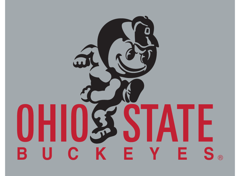Brutus Buckeye logo, color on gray variant