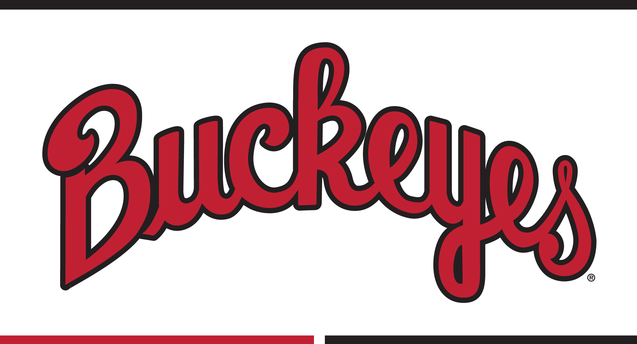 Buckeyes script, red with black outline variant