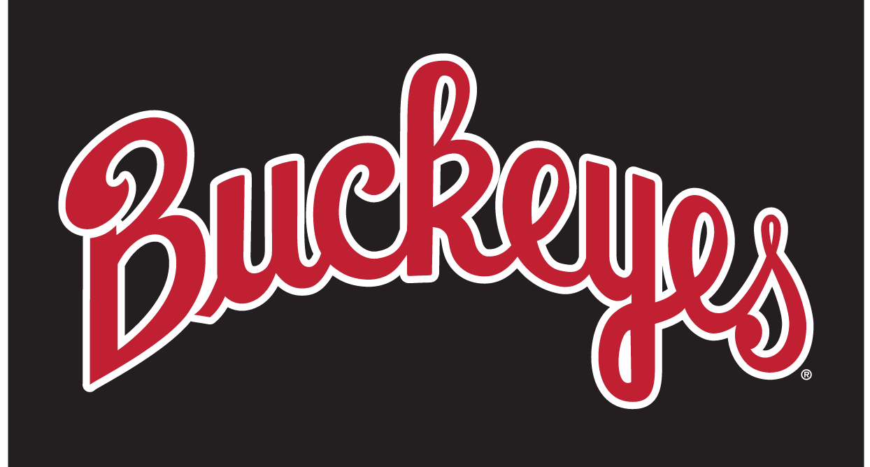 Buckeyes script, red with white outline variant