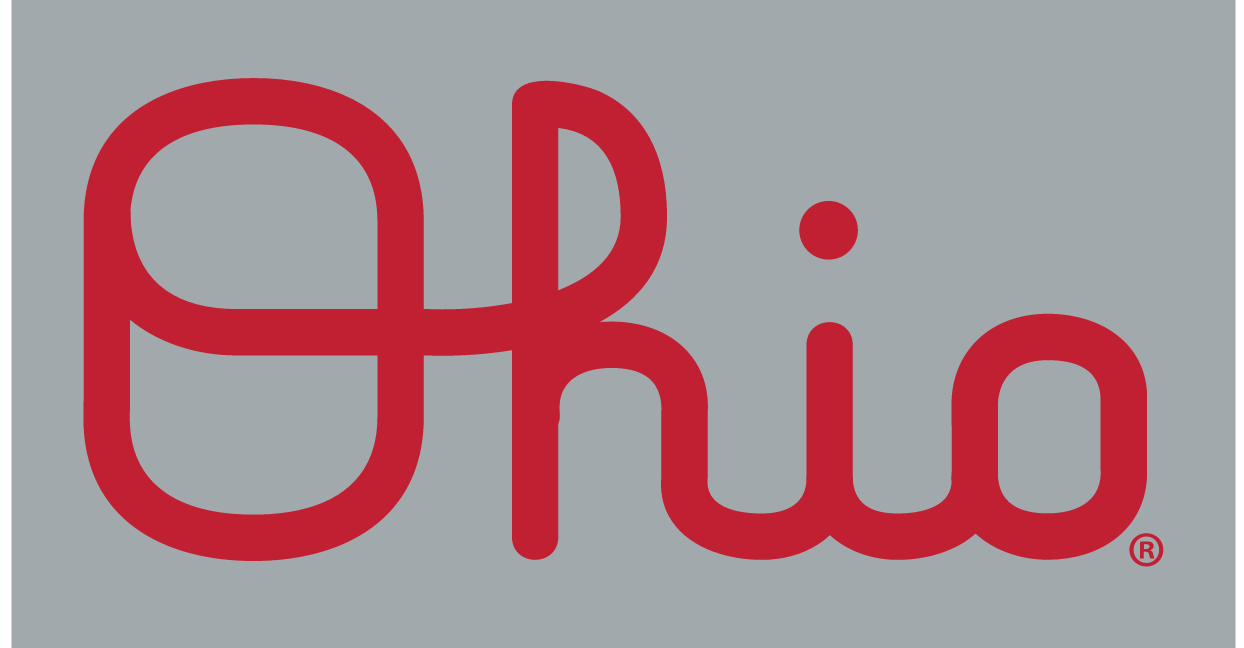 Ohio script wordmark, red on gray variant, cell 32